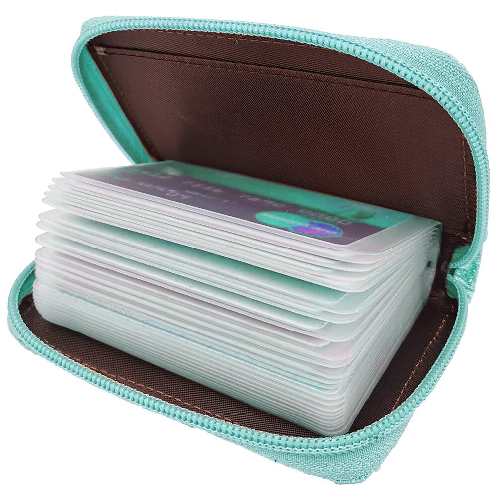 3676 Leather Credit Card Holder Zipper Wallet With 26 Card SlotsGlitter